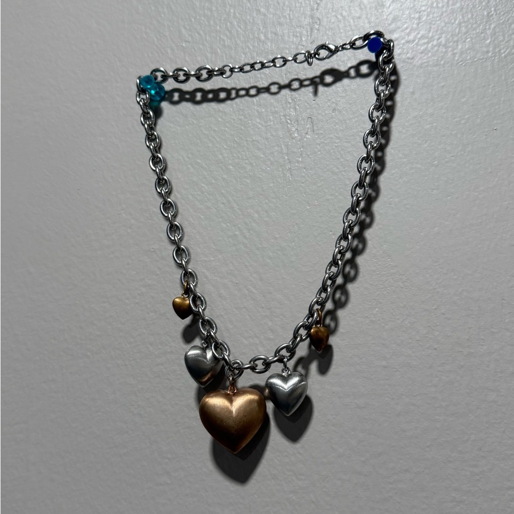 Silver and Gold Heart Charm Necklace